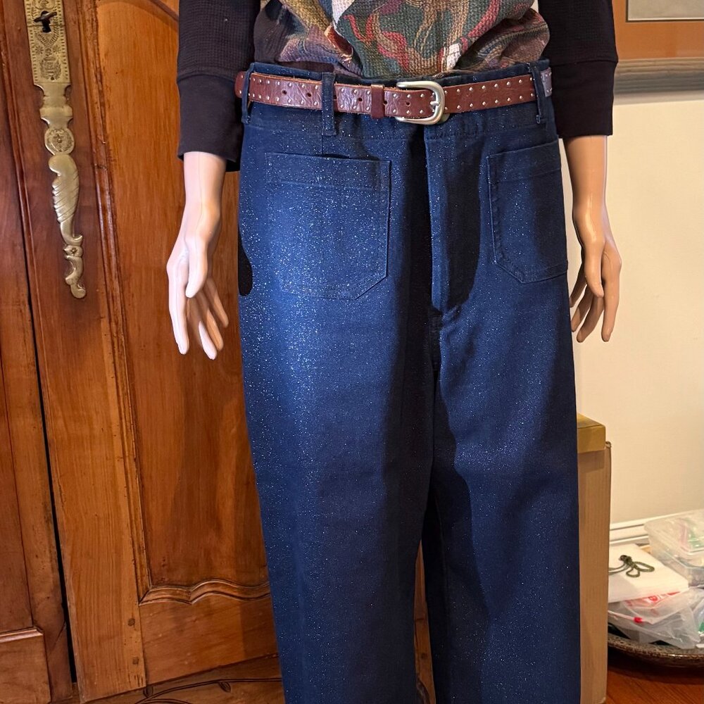 Anthropologie Maeve Cropped Colette Blue SPARKLE Glitter Shimmer Pants Sz 32